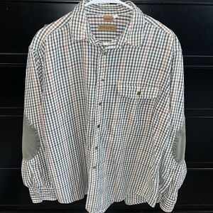 Ruff Hewn‎ Cotton Brown Plaid Button Up Men's Shirt Elbow Patches Large